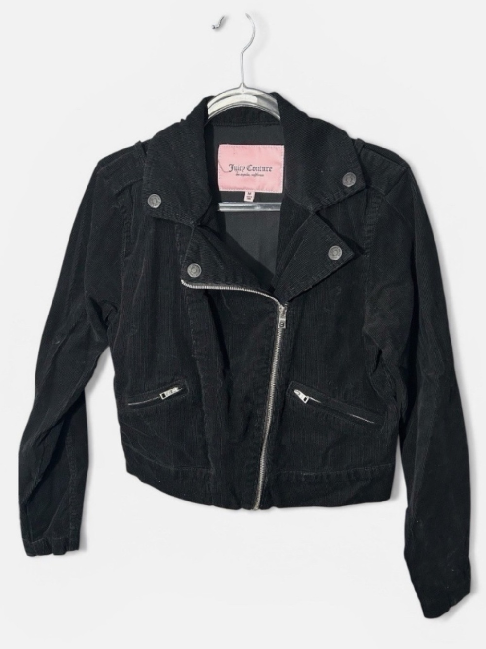 Juicy Couture Girls Corduroy Moto Jacket Full Zip Size S - Black